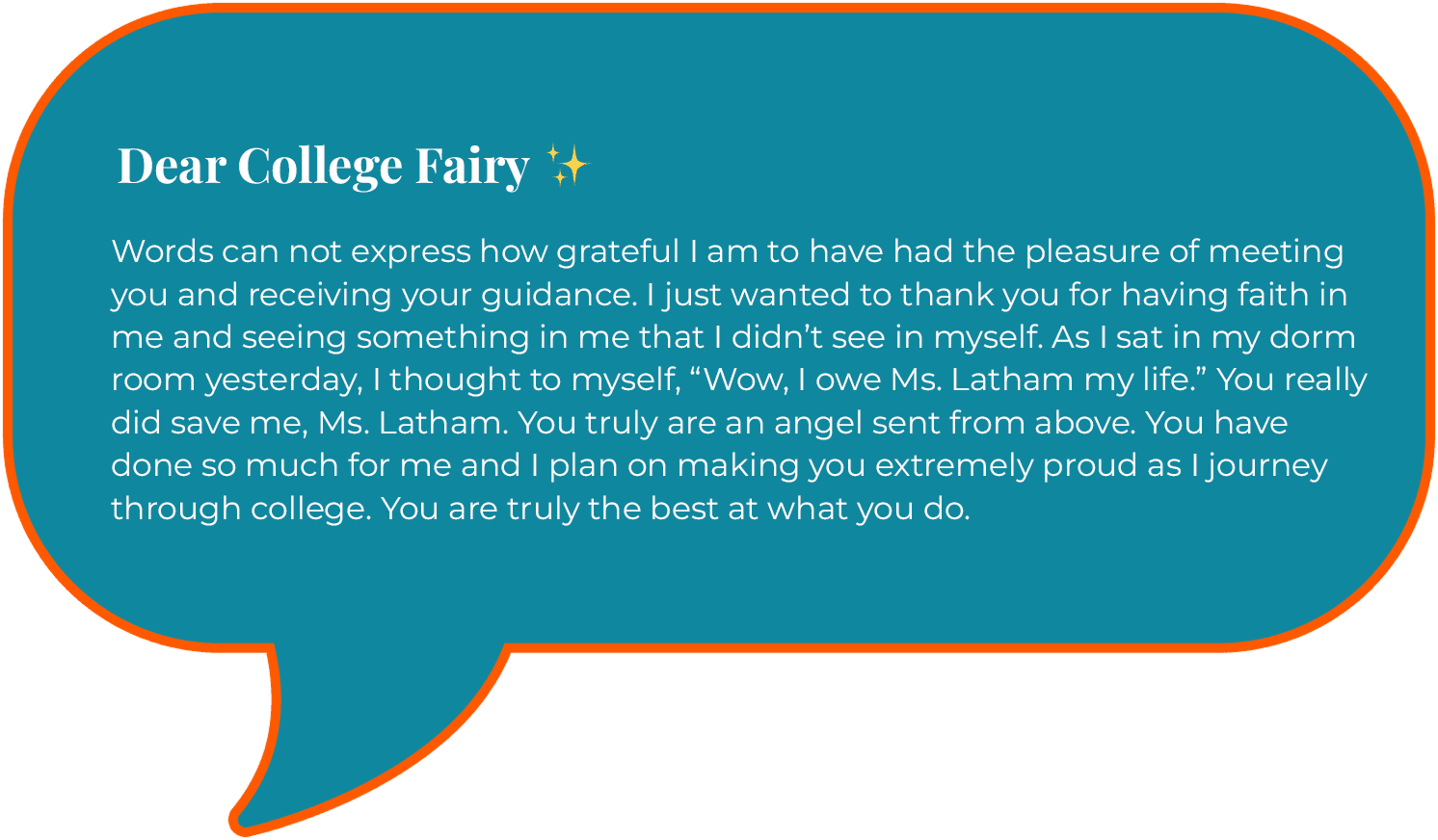 A heartfelt message expressing gratitude and admiration to a college friend named Latham.